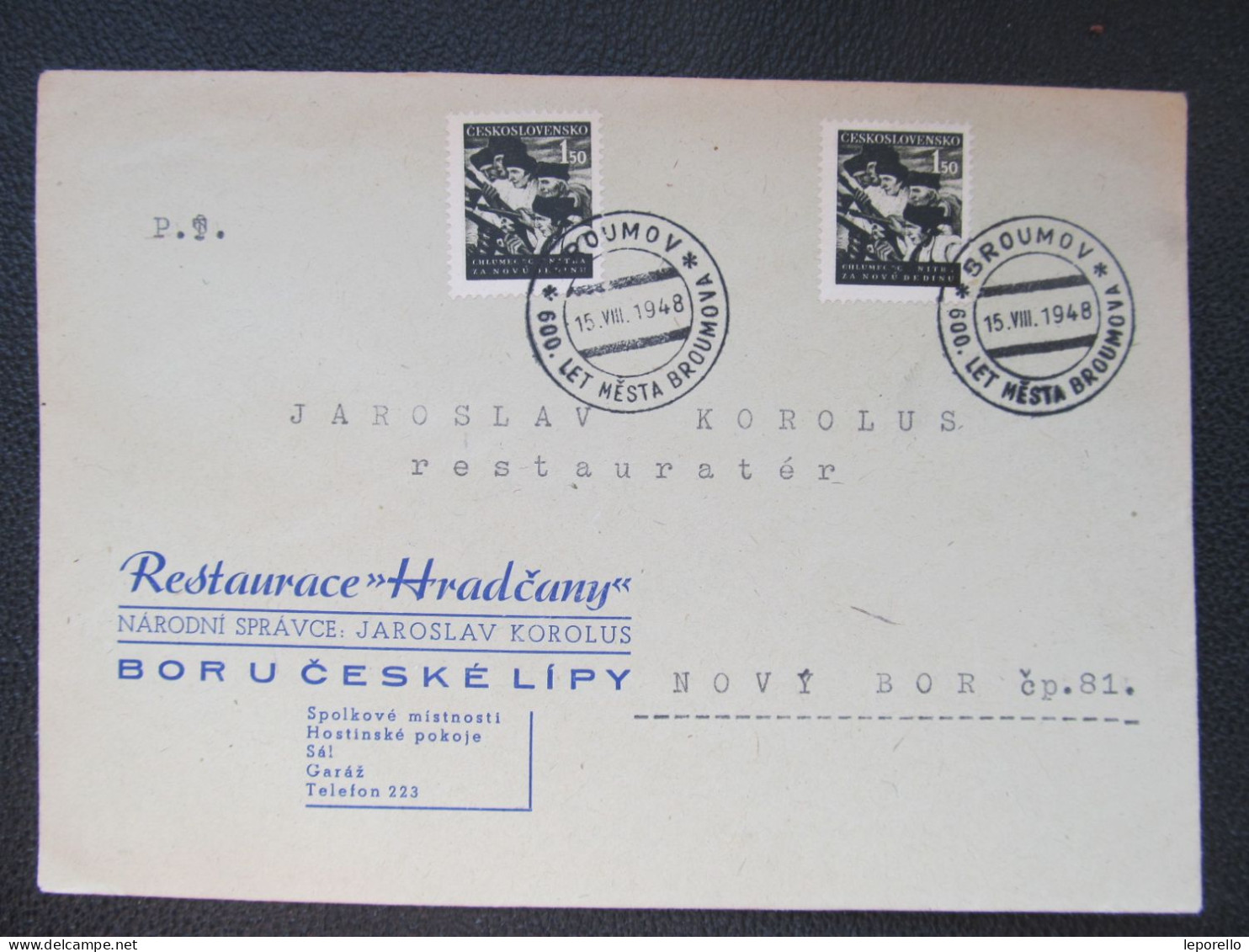 BRIEF Broumov - Bor U České Lípy 1948 Restaurace Pamětní Raz.  /// P4310 - Lettres & Documents