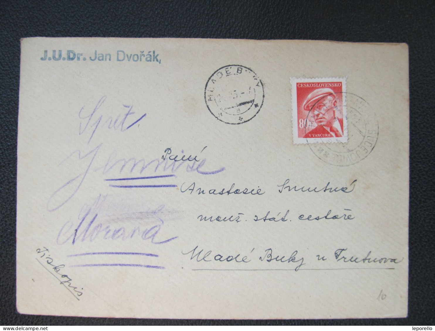 BRIEF Jemnice Moravské Budějovice - Mladé Buky 1945 Vlakovka Bahnpost Zugstempel  /// P4294 - Lettres & Documents