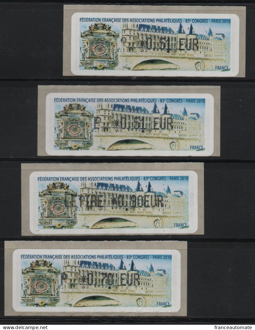 4 Atms, Lisa1,tarifs, Au Choix, 0.51€, Ecopli E 0.51€, U.Eur P 0.70€, Prioritaire, LETTRE 0.90€, 83ème Congrès FFAP - 2010-... Illustrated Franking Labels