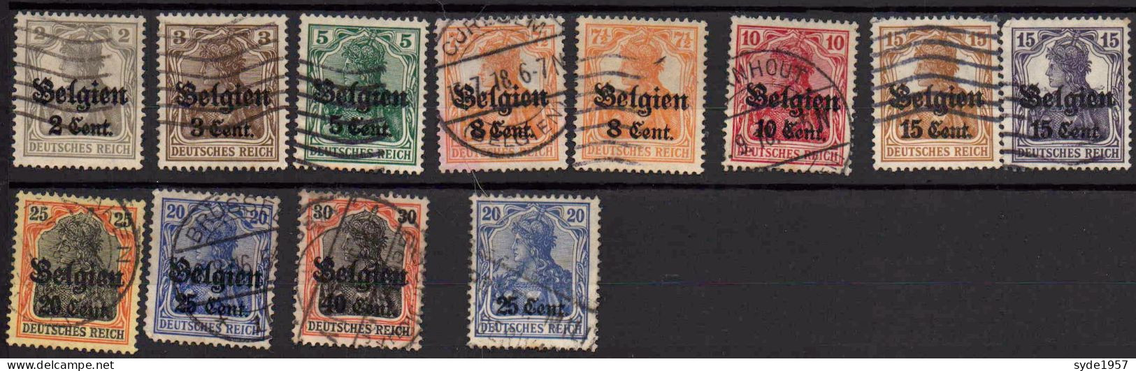 Belgique - Occupation 14-18 1916  12 Timbres Liste COB Ci-dessous : - OC1/25 General Government