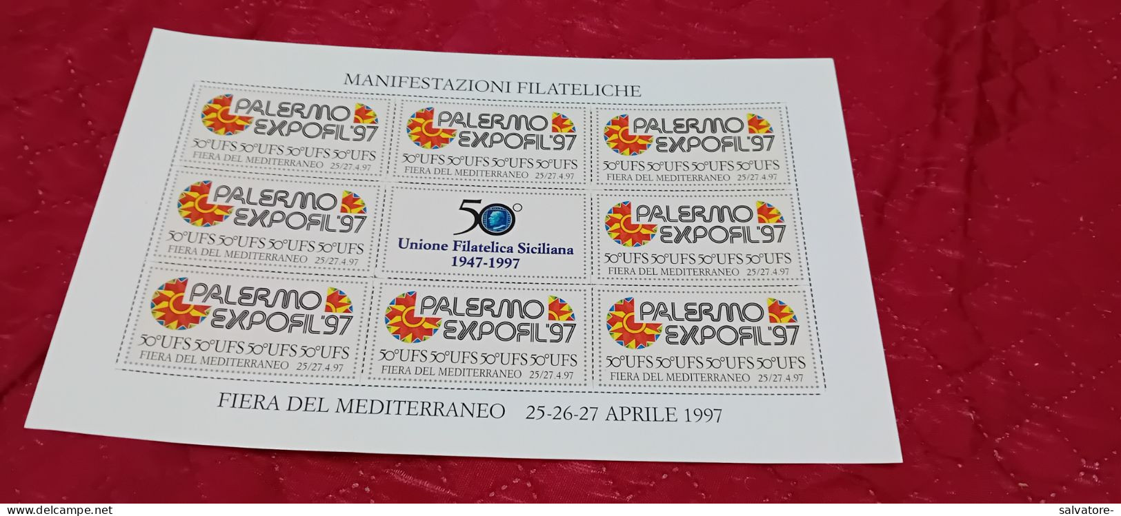 FOGLIO MARCHE MANIFESTAZIONI FILATE FIERA DEL MEDITERRANEO APRILE 1997- 50 UFS - 1991-00: Storia Postale