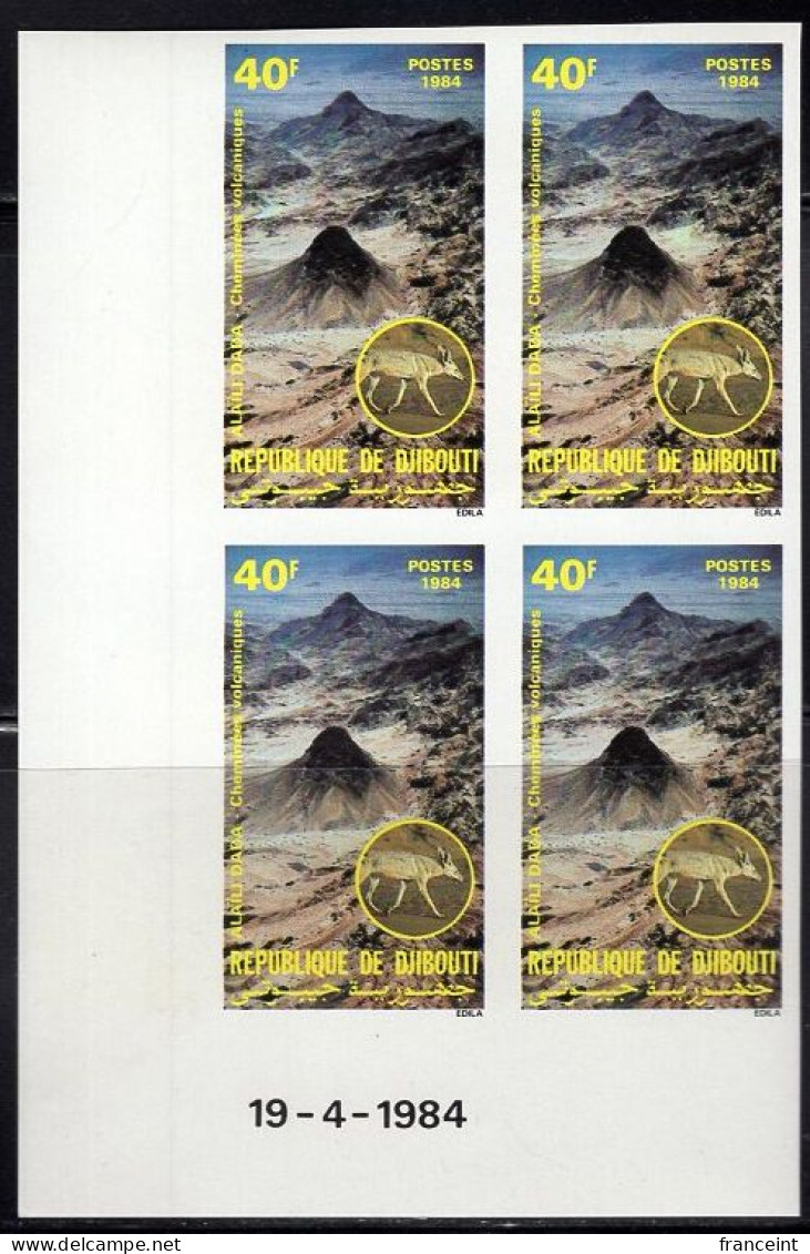 DJIBOUTI(1984) Jackal. Alaili Dada. Imperforate Dated Corner Block Of 4. Scott No 577, Yvert No 583. - Djibouti (1977-...)