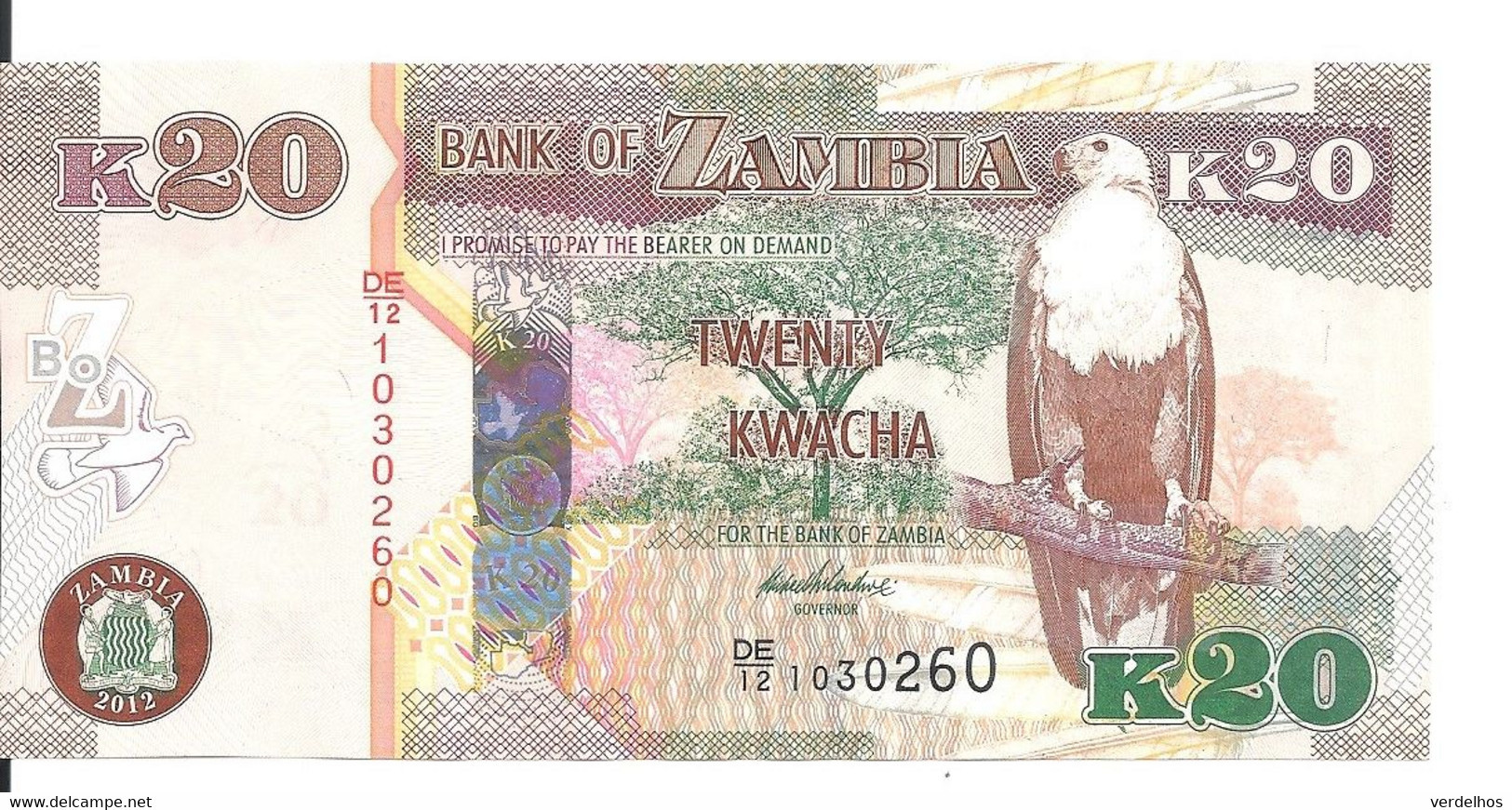 ZAMBIE 20 KWACHA 2012 UNC P 52 A - Zambia