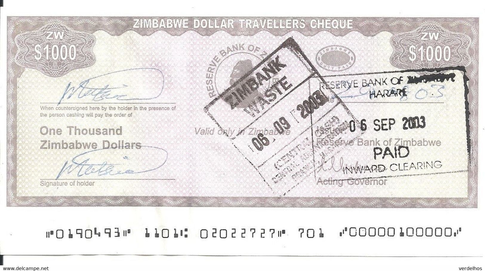 ZIMBABWE 1000 DOLLARS 2003 XF+ P 15 - Zimbabwe