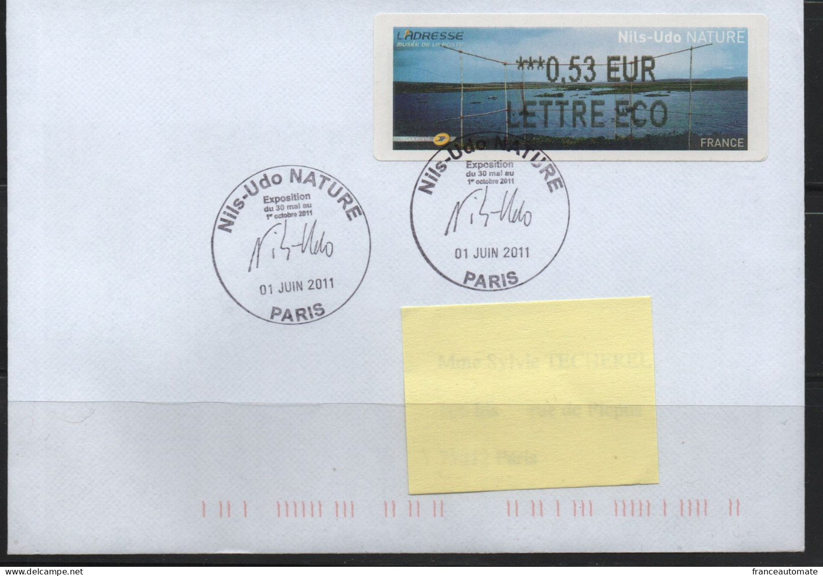 Atm, Lisa2, PLI 1er Jour, LETTRE ECO 0.53€,  émise 1er Juin 2011 à L'inauguration De L'exposition, NILS-UDO NATURE - 2010-... Illustrated Franking Labels