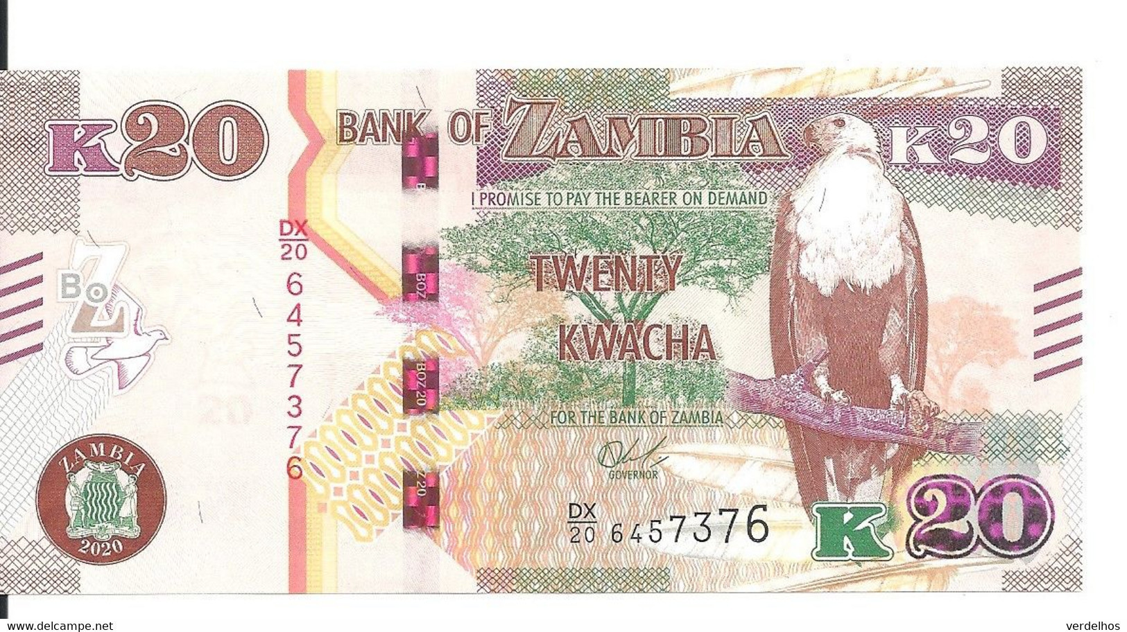 ZAMBIE 20 KWACHA 2020 UNC P 59 - Zambie