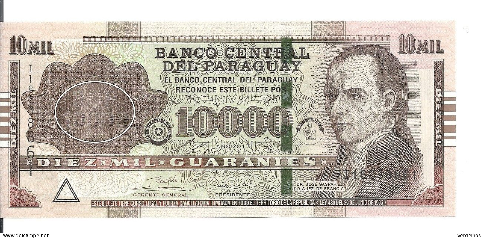 PARAGUAY 10000 GUARANIES 2017 UNC P A238 B - Paraguay