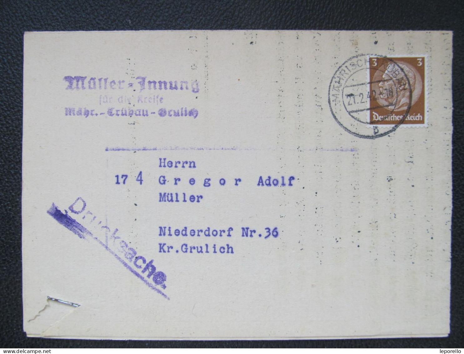 KARTE Moravská Třebová - Grulich Králíky Sudetenland Mlýn 1942 Mühle Mill   // P4152 - Sudetenland