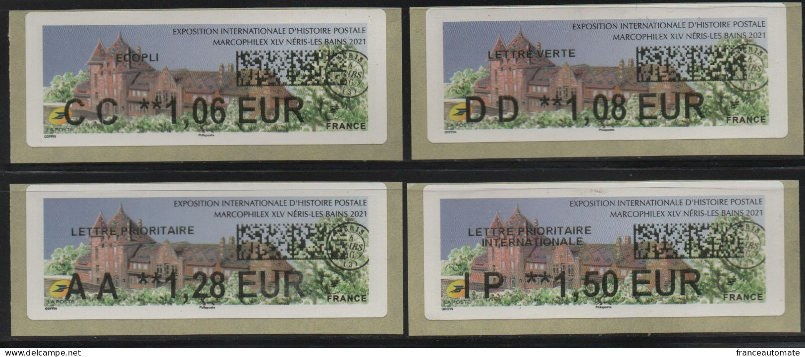 4 ATMs, LISA2 AVEC CODE DATAMATRIX, CC 1.06 / DD 1.08/ AA 1.28/ IP 1.50€. GARE DE NERIS LES BAINS. 9 Et 10 OCTOBRE 2021. - 2010-... Vignettes Illustrées