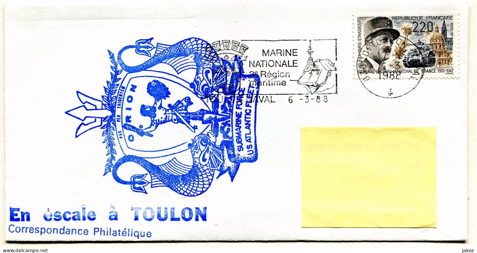 ORION SUBMARINE FORCE US ATLANTIC FLEET Sur Enveloppe Oblitération ROULON NAVAL 1983 - Sous-marins