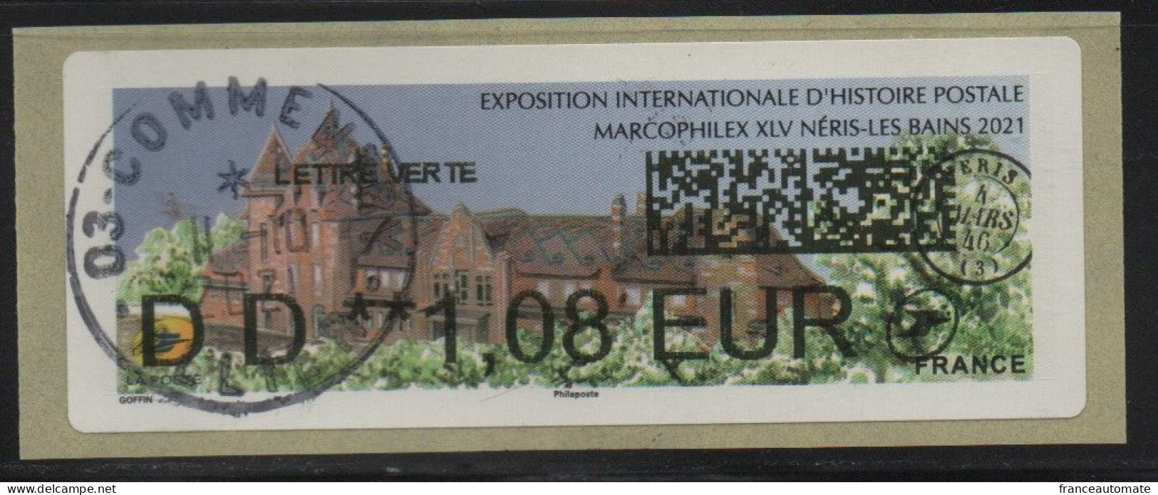 ATM, NABANCO AVEC CODE DATAMATRIX, DD1.08€. Oblitéré 11/10/2021 SUR VIGNETTE NEUVE. La Gare De  NERIS LES BAINS, - 2010-... Illustrated Franking Labels