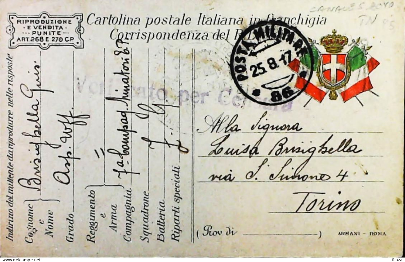 ITALY - WW1 – WWI Posta Militare 1915-1918 – S6559 - Military Mail (PM)