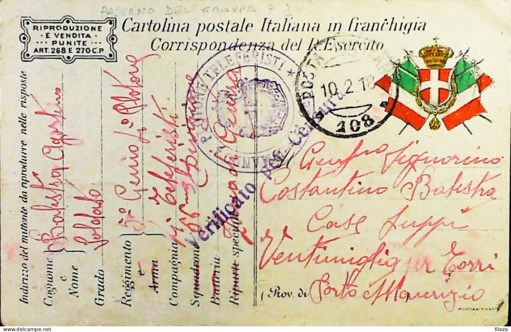 ITALY - WW1 – WWI Posta Militare 1915-1918 – S6560 - Militärpost (MP)