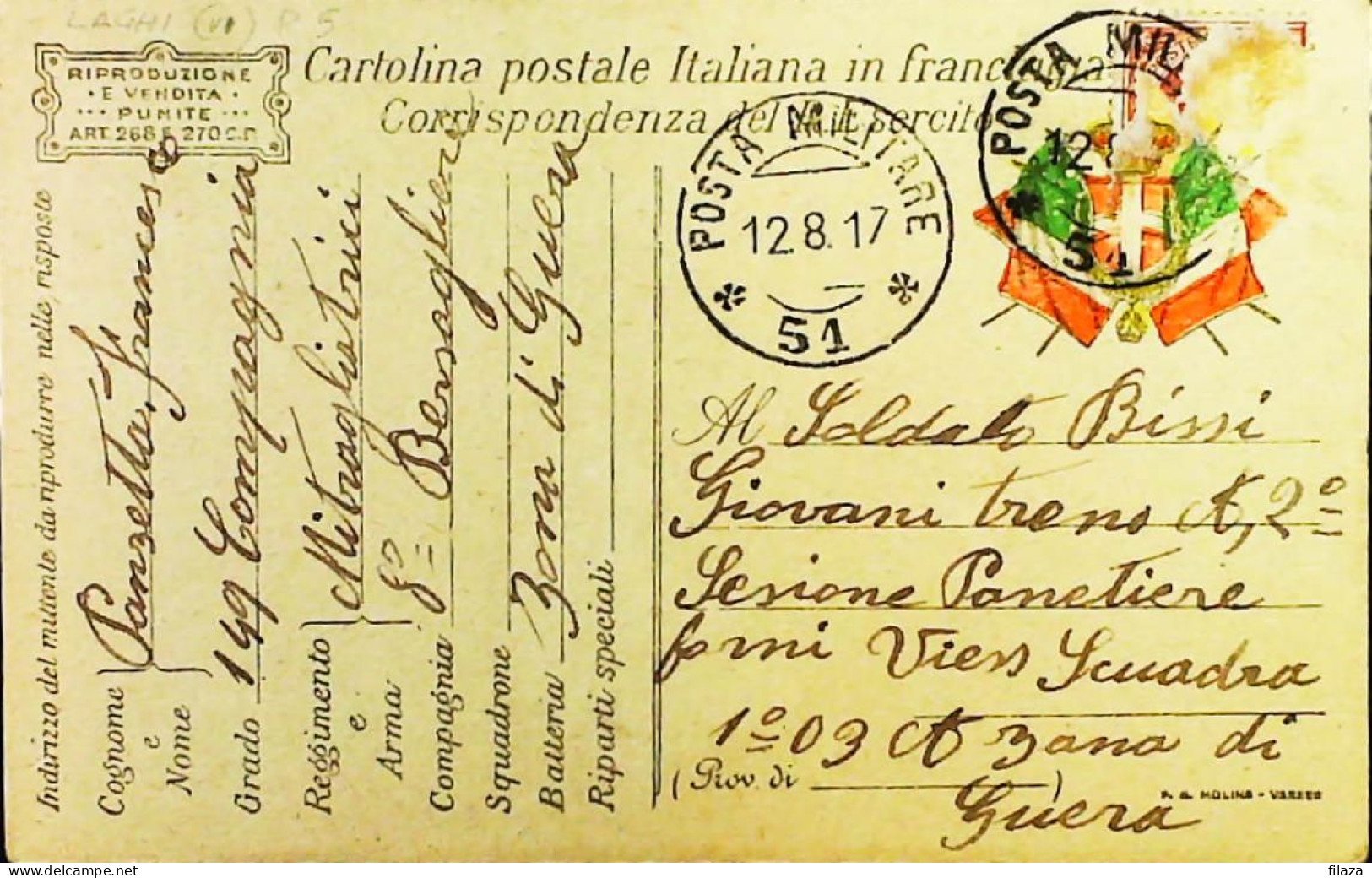 ITALY - WW1 – WWI Posta Militare 1915-1918 – S6551 - Militärpost (MP)