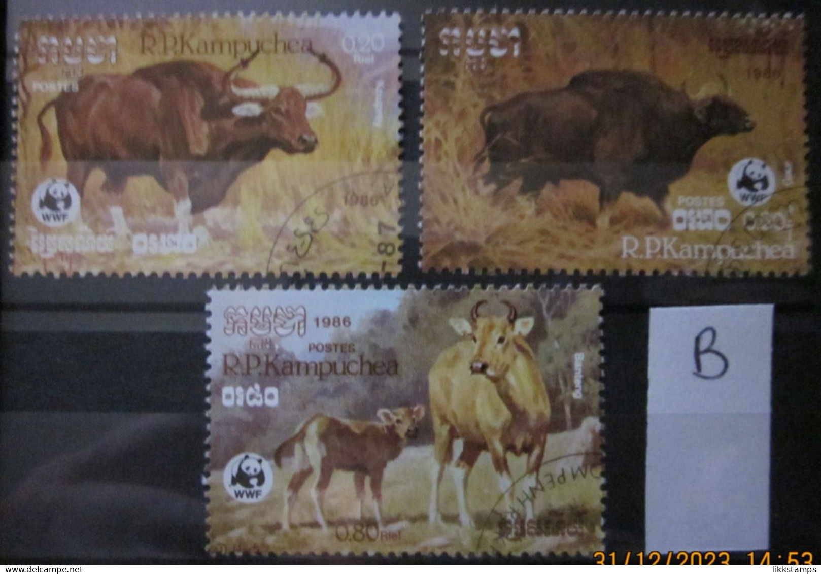 KAMPUCHEA 1986 ~ S.G. 781 - 783, ~ 'LOT B' ~ ENDANGERED ANIMALS. ~ VFU #03344 - Kampuchea