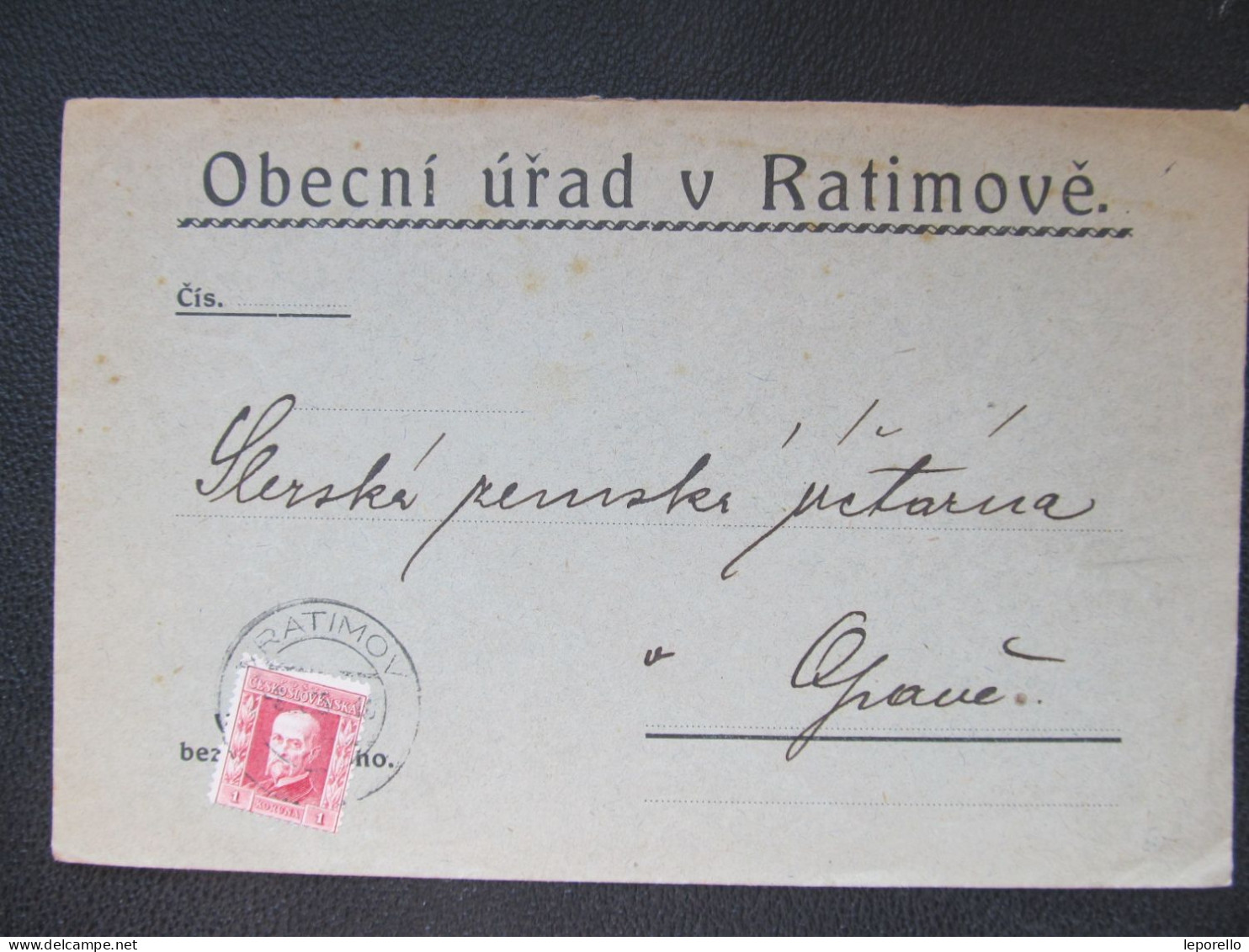 BRIEF Ratimov - Opava "Obecní úřad" 1923 // P4098 - Briefe U. Dokumente