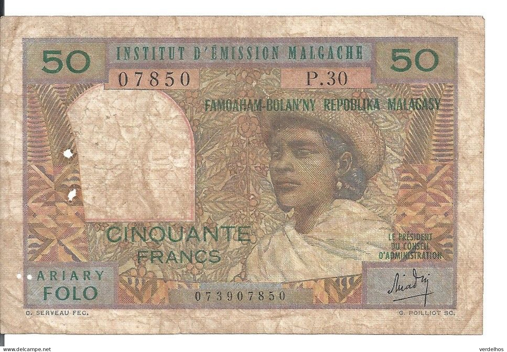 MADAGASCAR 50 FRANCS ND1969 VF P 61 - Madagaskar