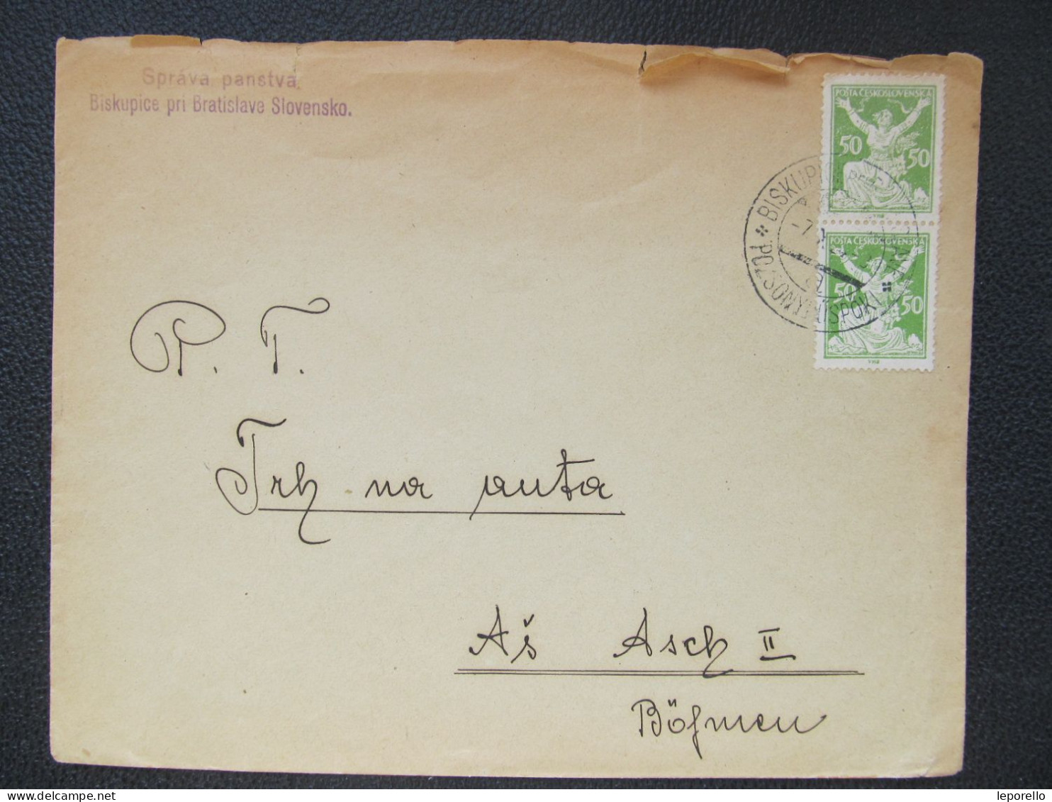 BRIEF Biskupice Pri Bratislave - Asch Aś 1924 Slovensko OR // P4093 - Briefe U. Dokumente