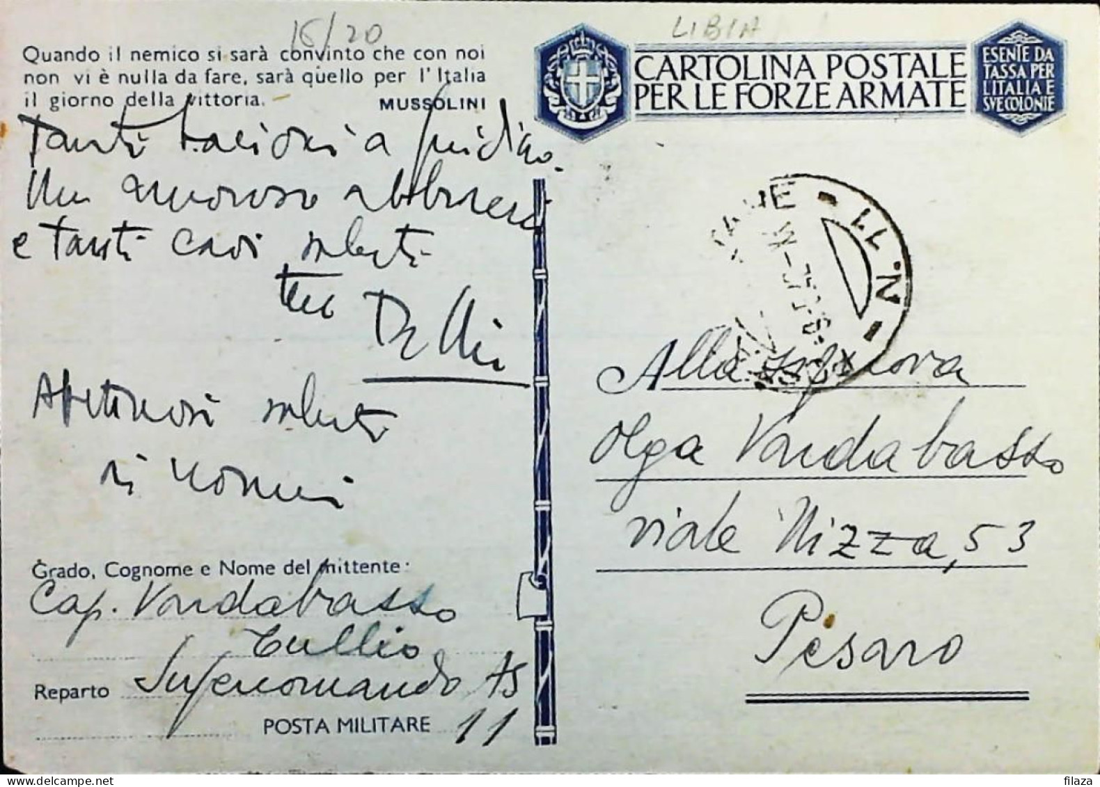 POSTA MILITARE ITALIA IN LIBIA  - WWII WW2 - S6760 - Poste Militaire (PM)