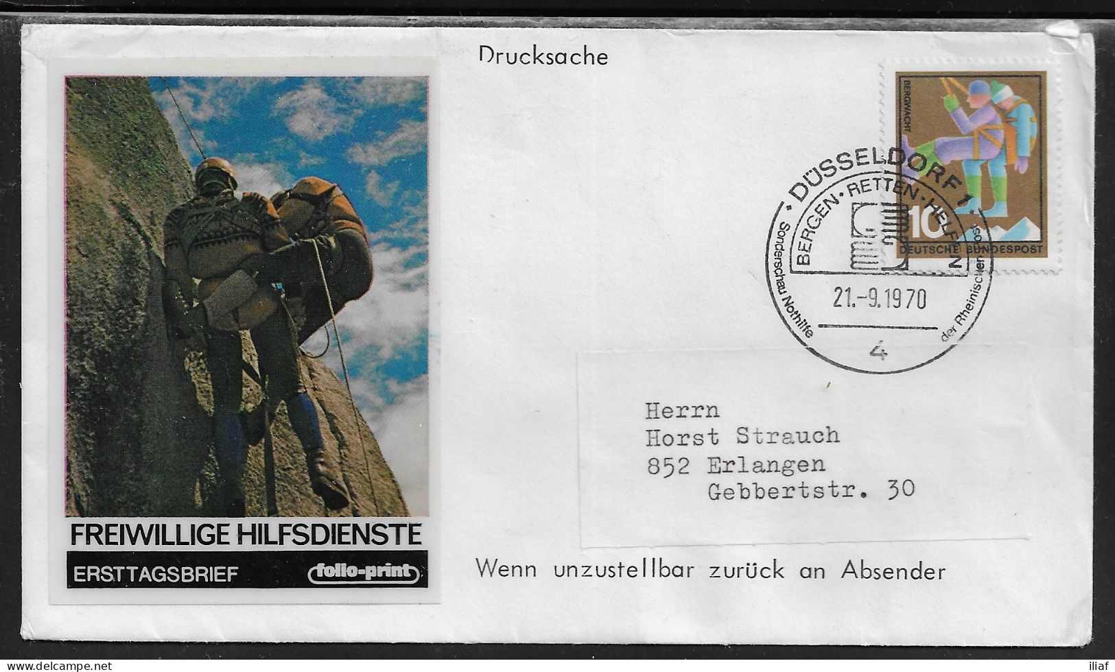 Germany. FDC Sc. 1023.   Mountain Rescue.  FDC Cancellation On FDC Envelope - 1961-1970