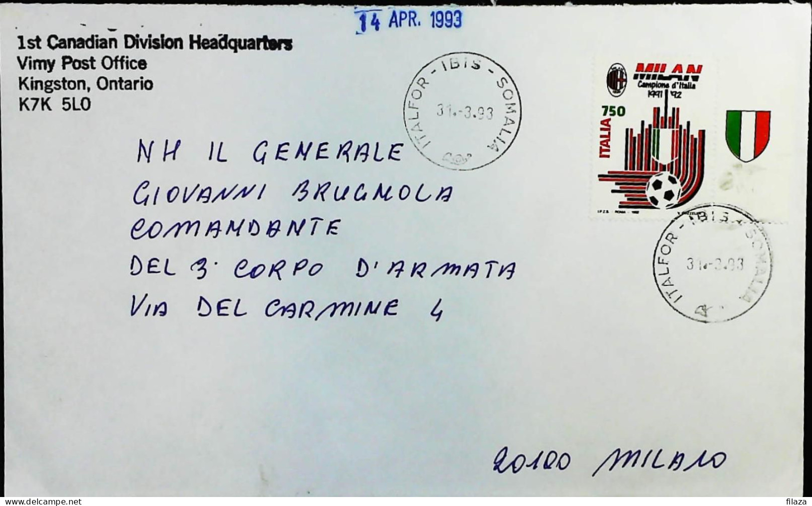 Italy - Military - Army Post Office In Somalia - ONU - ITALFOR - IBIS - Canadian Division - S6587 - 1991-00: Storia Postale