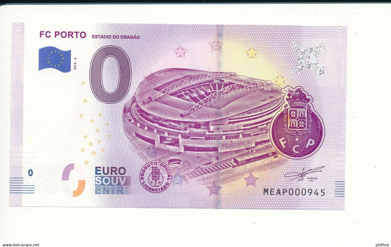 Billet Touristique 0 Euro - FC PORTO ESTÁDIO DO DRAGÃO - MEAP- 2019-4 - N° 945 - Sonstige & Ohne Zuordnung