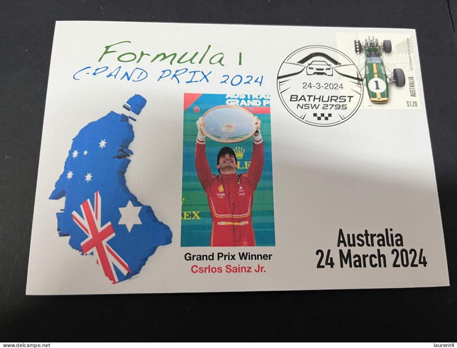 25-3-2024 (4 Y 2) Formula One - 2024 Australia Grand Prix - Winner Carlos Sainz Jr (25 March 2024) Formula 1 Stamp - Automobilismo