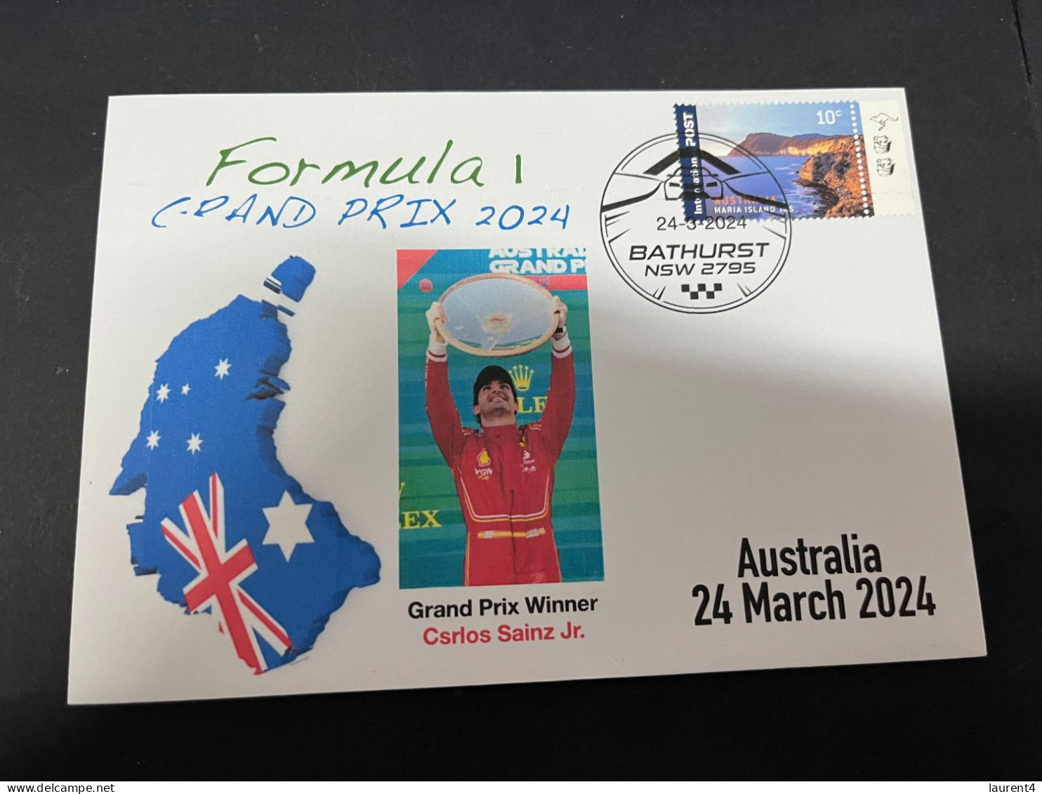 25-3-2024 (4 Y 2) Formula One - 2024 Australia Grand Prix - Winner Carlos Sainz Jr (25 March 2024) Formula 1 Stamp - Automovilismo