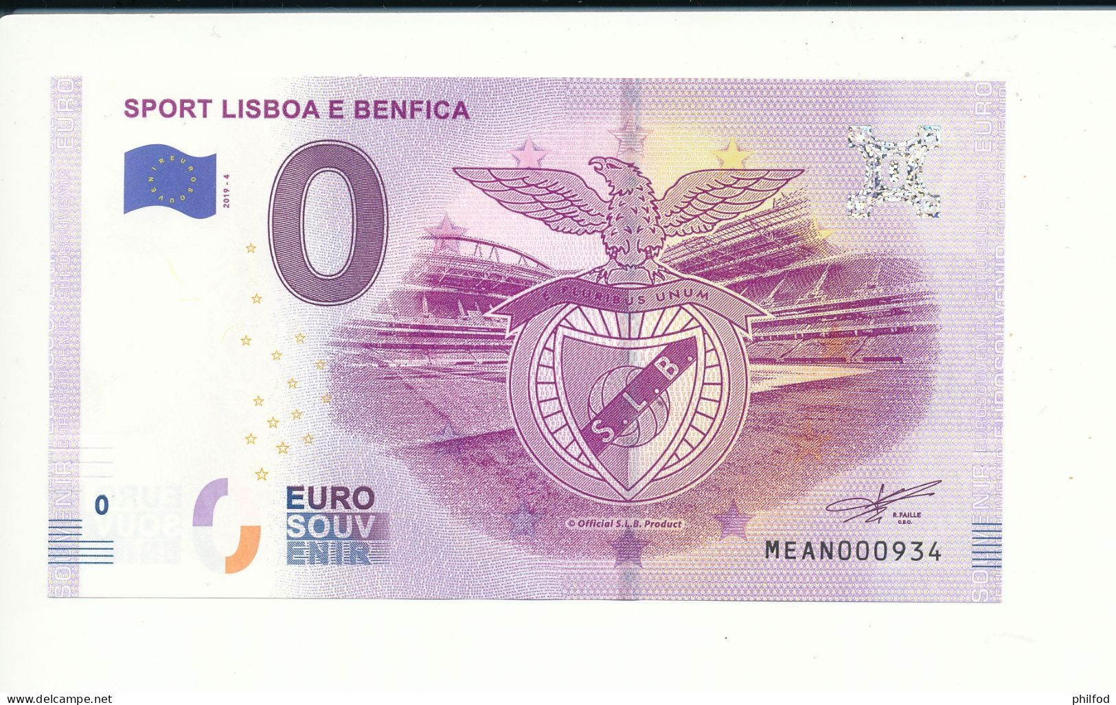 Billet Touristique 0 Euro - SPORT LISBOA E BENFICA - MEAN- 2019-4 - N° 934 - Sonstige & Ohne Zuordnung