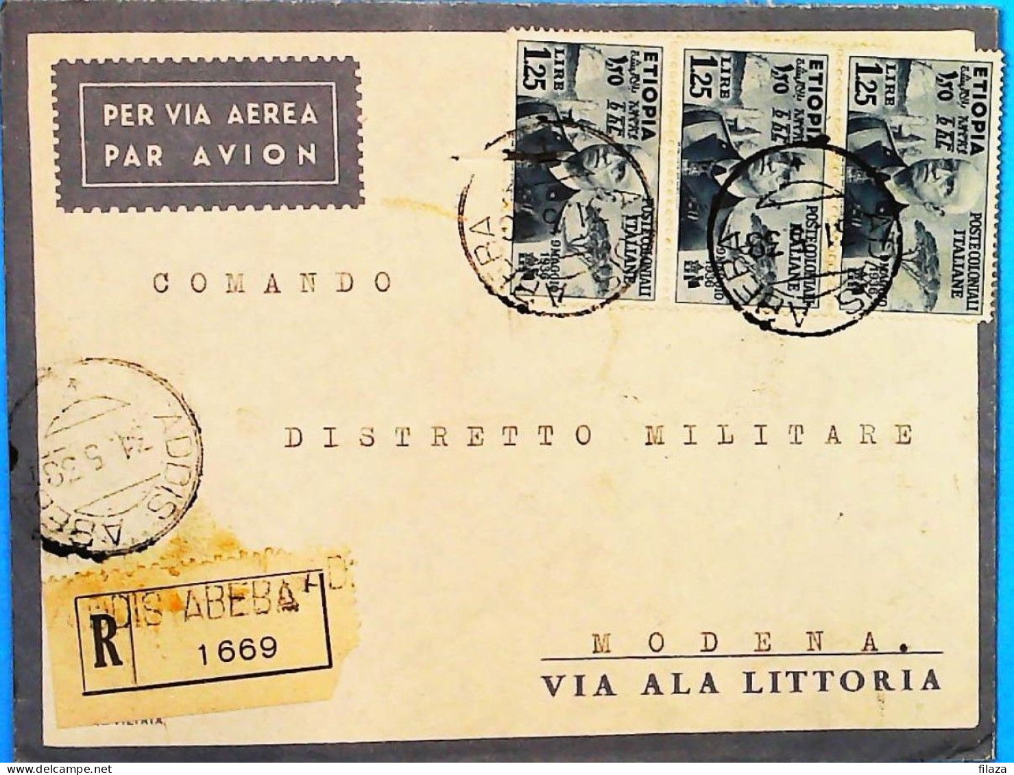 ITALIA - COLONIE -  ETIOPIA Lettera Raccomandata Da ADDIS ABEBA Del 1938 (uno Spillato)- S6191 - Ethiopia