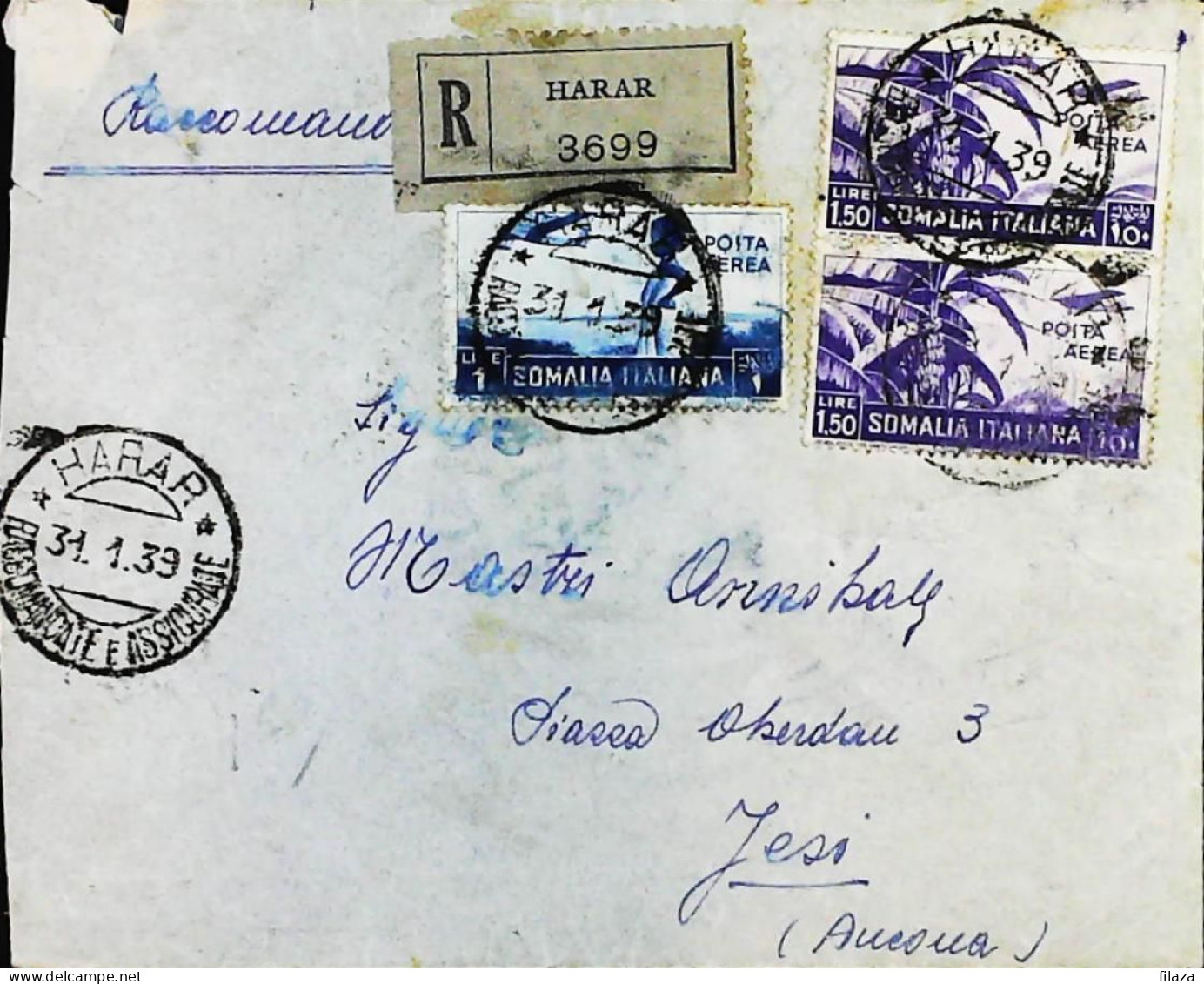 ITALIA - COLONIE -  SOMALIA Lettera Raccomandata Da HARAR Del 1939 - S6225 - Somalie