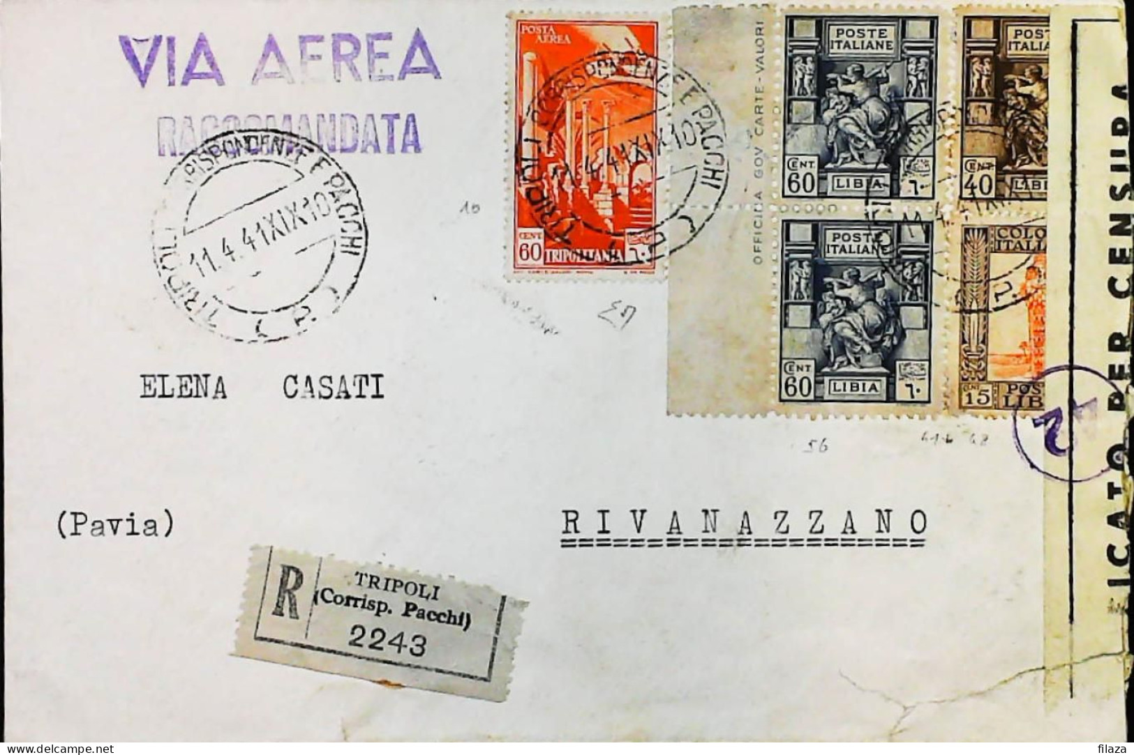 ITALIA - COLONIE -  LIBIA Lettera Raccomandata Da TRIPOLI Del 1941- S6311 - Libya