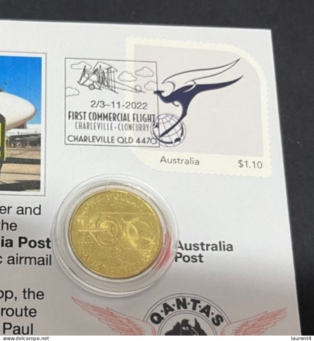 25-3-2024 (1 Y 2) QANTAS & Australia Post Centenary - QANTAS Aircraft Stamp From Special Stamp Folder + $ 1.00 Coin - Dollar