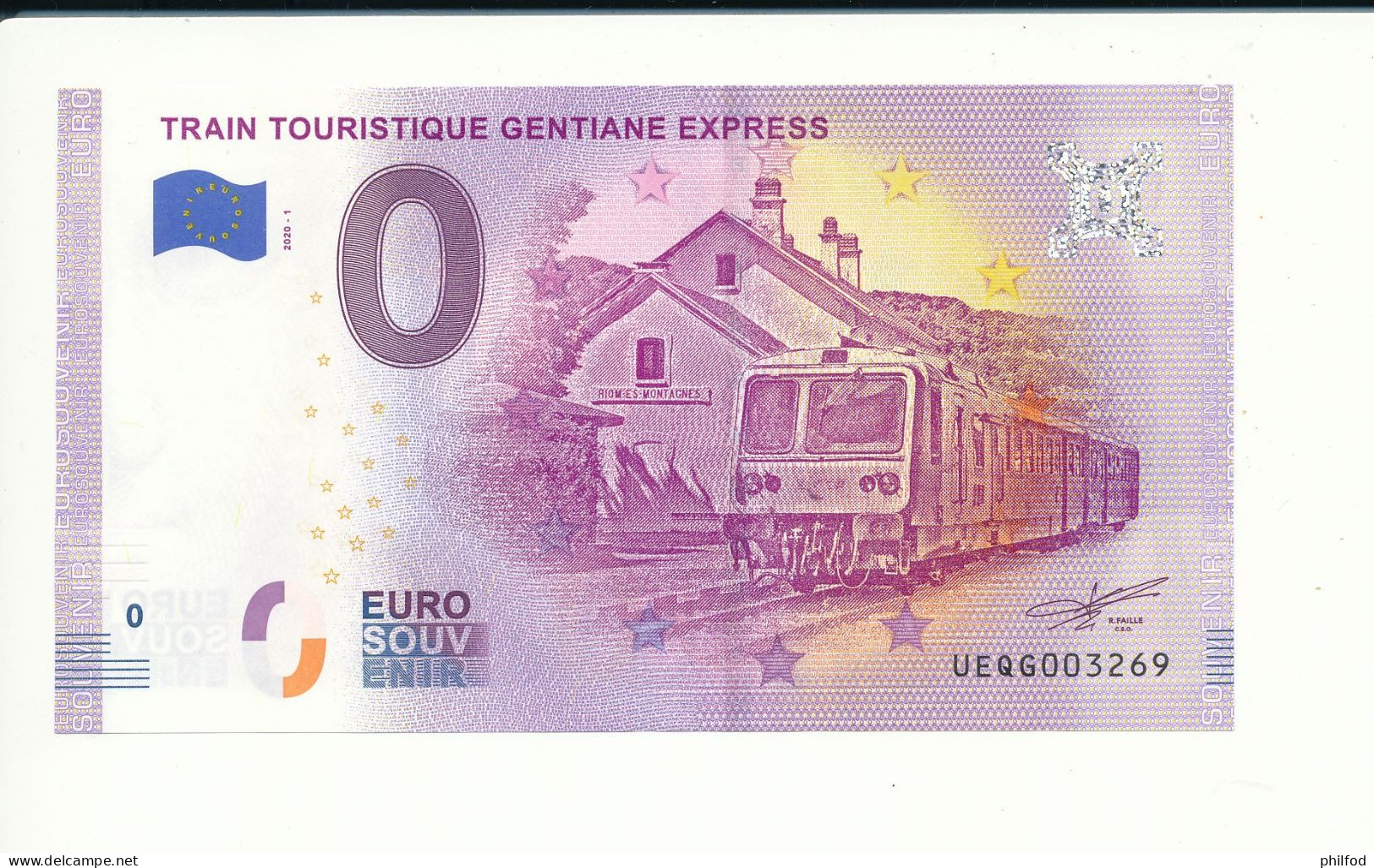 Billet Touristique 0 Euro - TRAIN TOURISTIQUE GENTIANE EXPRESS - 2020-1 - UEQG - N° 3269 - Altri & Non Classificati