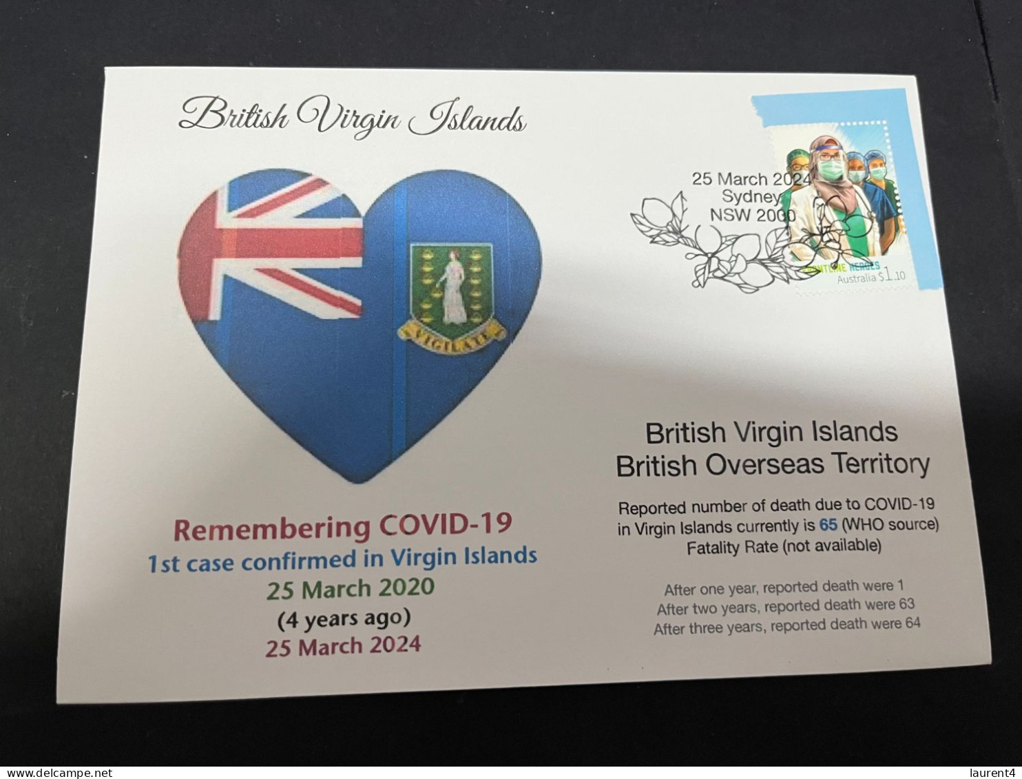 25-3-2024 (4 Y 2) COVID-19 4th Anniversary - British Virgin Islands - 25 March 2024 (with OZ COVID-19 Stamp) - Maladies