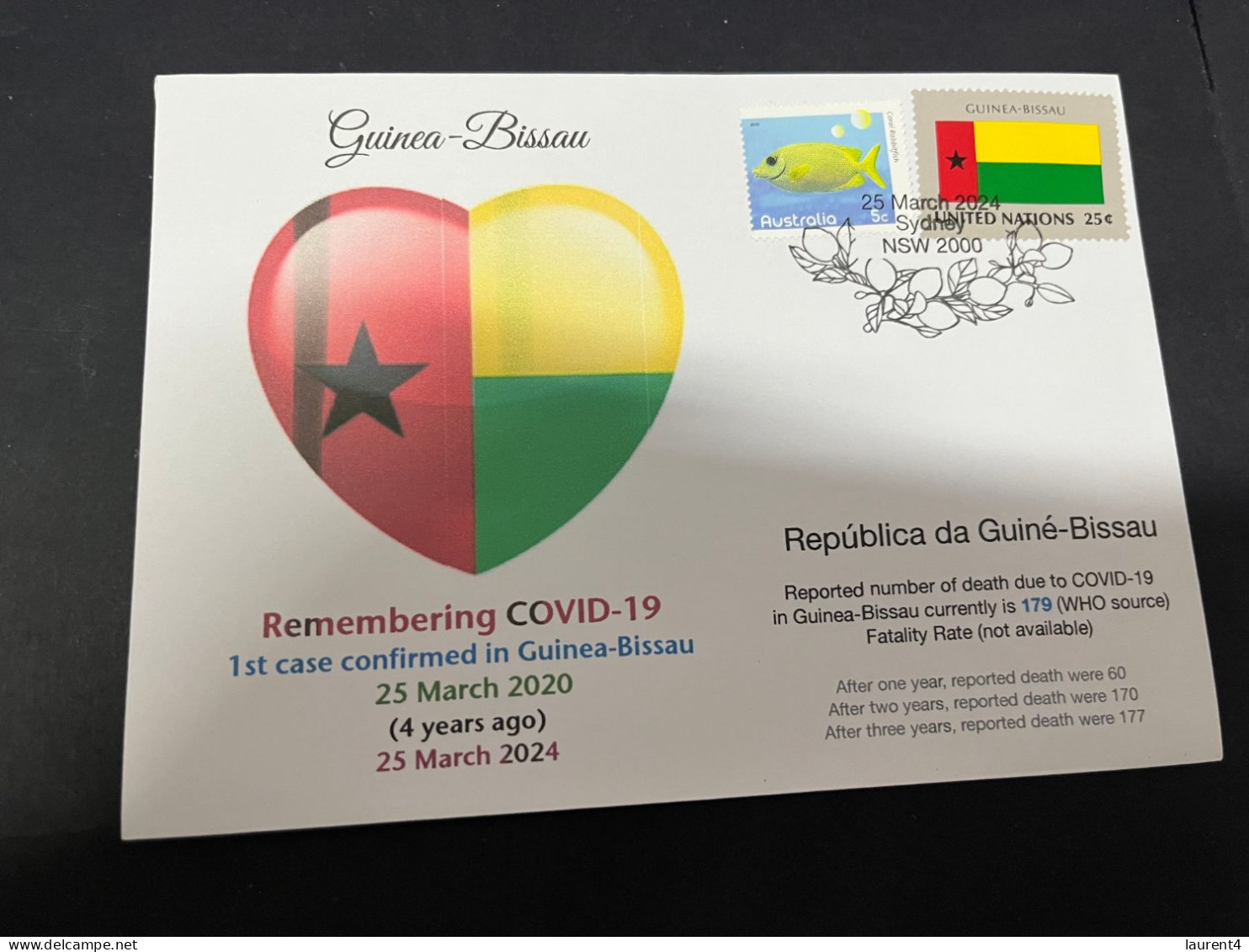 25-3-2024 (4 Y 2) COVID-19 4th Anniversary - Guinea-Bissau - 25 March 2024 (with Guinea-Bissau UN Flag Stamp) - Maladies
