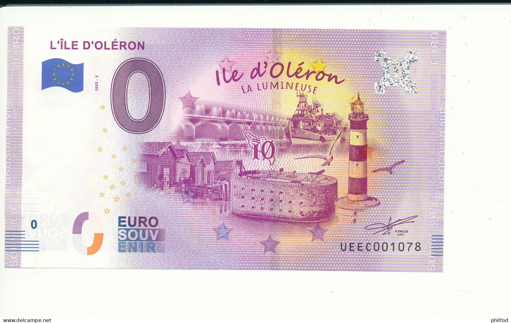 Billet Touristique 0 Euro - L'ÎLE D'OLÉRON - UEEC - 2020-2 - N° 1078 - Sonstige & Ohne Zuordnung