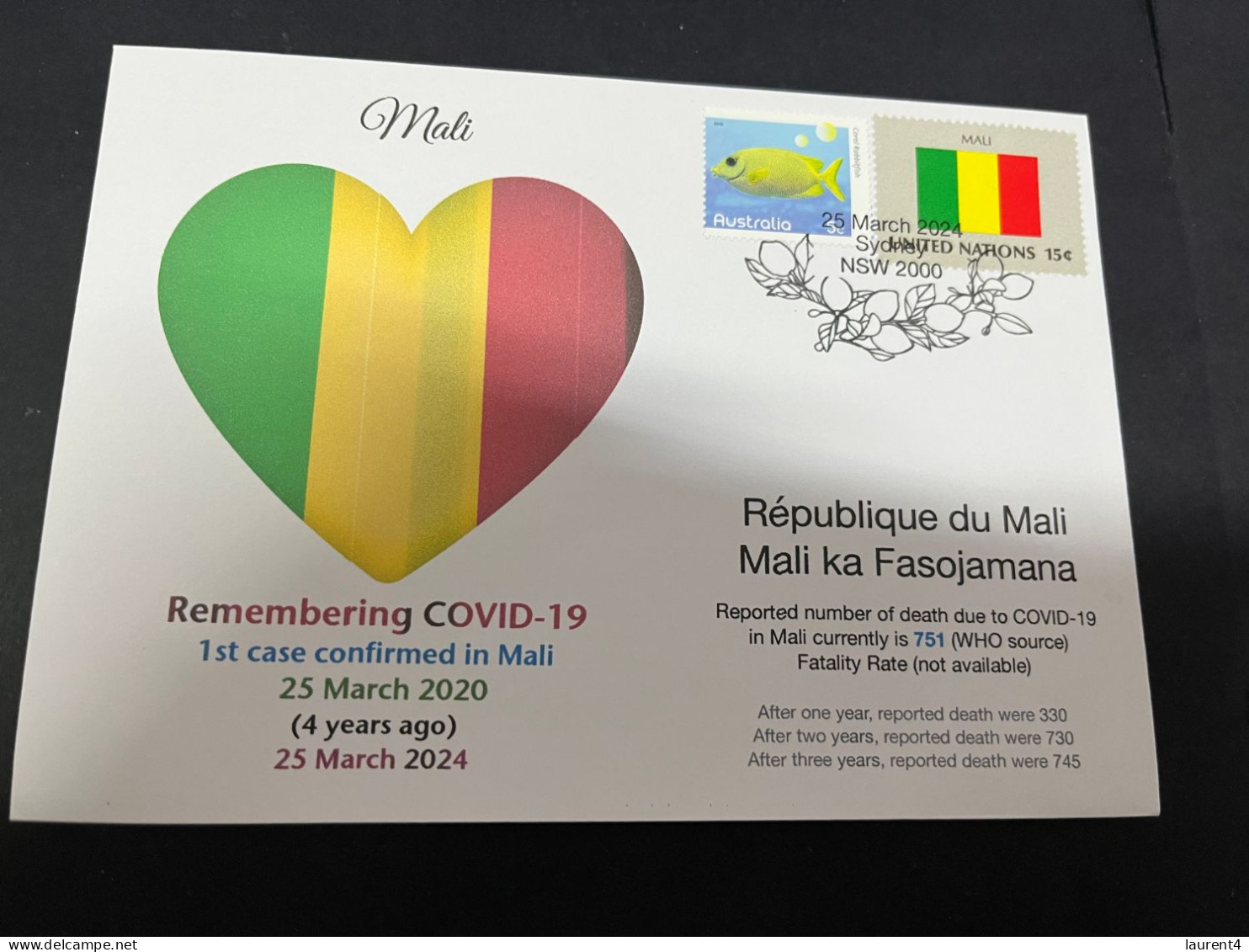 25-3-2024 (4 Y 2) COVID-19 4th Anniversary - Mali - 25 March 2024 (with Mali UN Flag Stamp) - Malattie