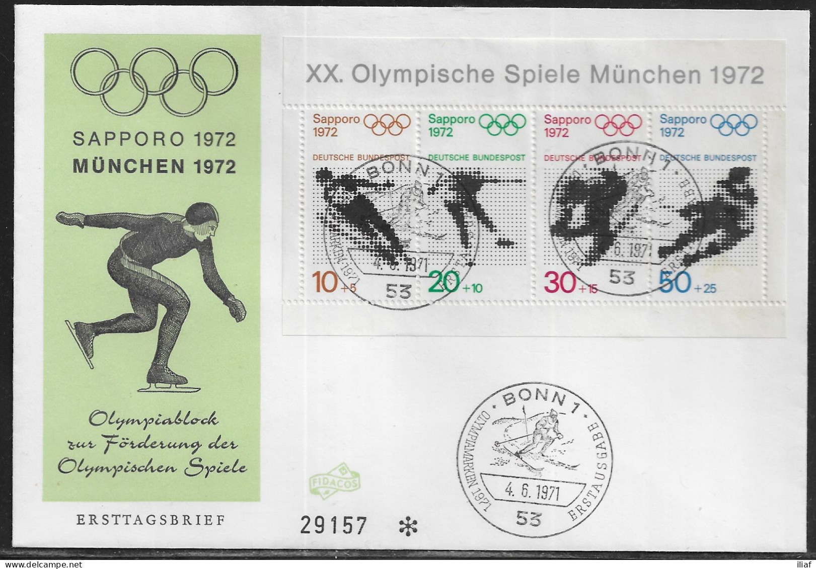 Germany. FDC Mi. 684-687.  Olympic Games 1972, Sapporo And Munich. FDC Cancellation On Cachet Special Envelope No. 29157 - 1971-1980