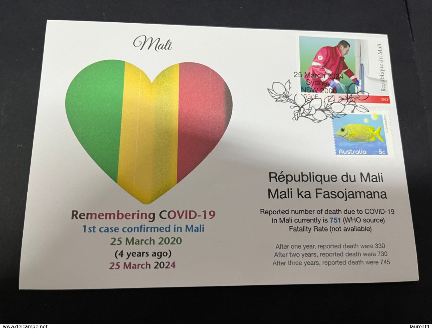 25-3-2024 (4 Y 2) COVID-19 4th Anniversary - Mali- 25 March 2024 (with Mali COVID-19 Stamp) - Maladies