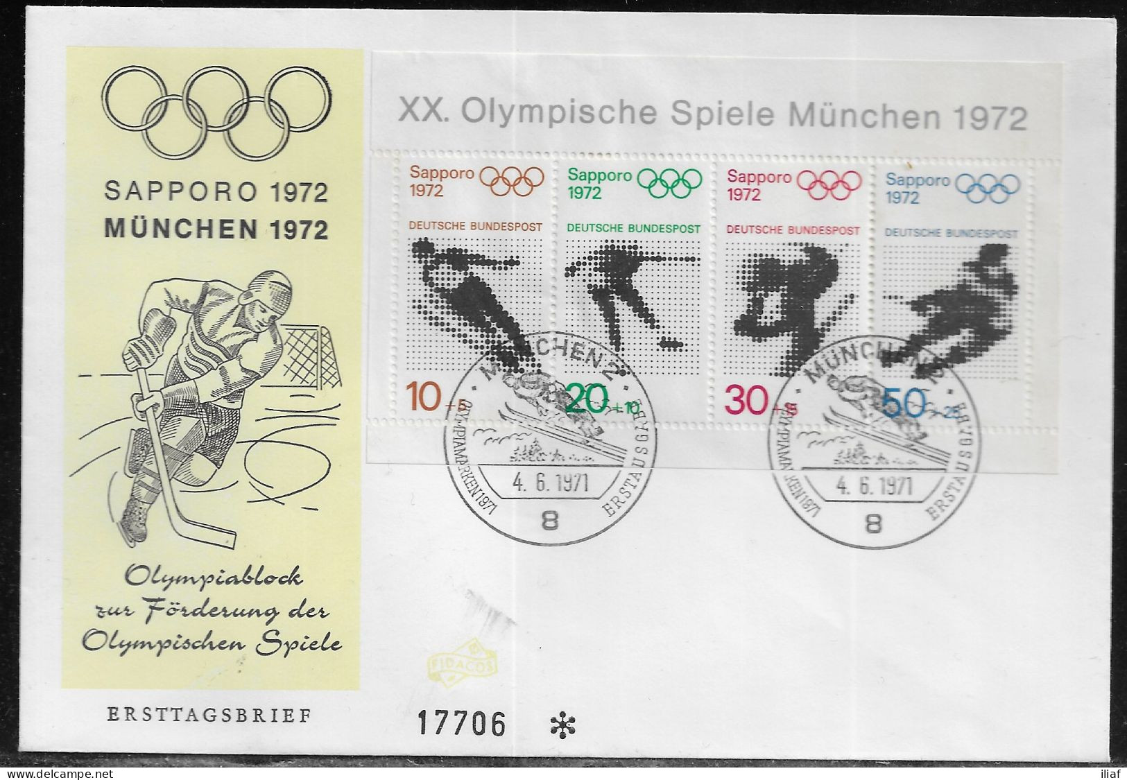 Germany. FDC Mi. 684-687.  Olympic Games 1972, Sapporo And Munich. FDC Cancellation On Cachet Special Envelope No. 17706 - 1971-1980