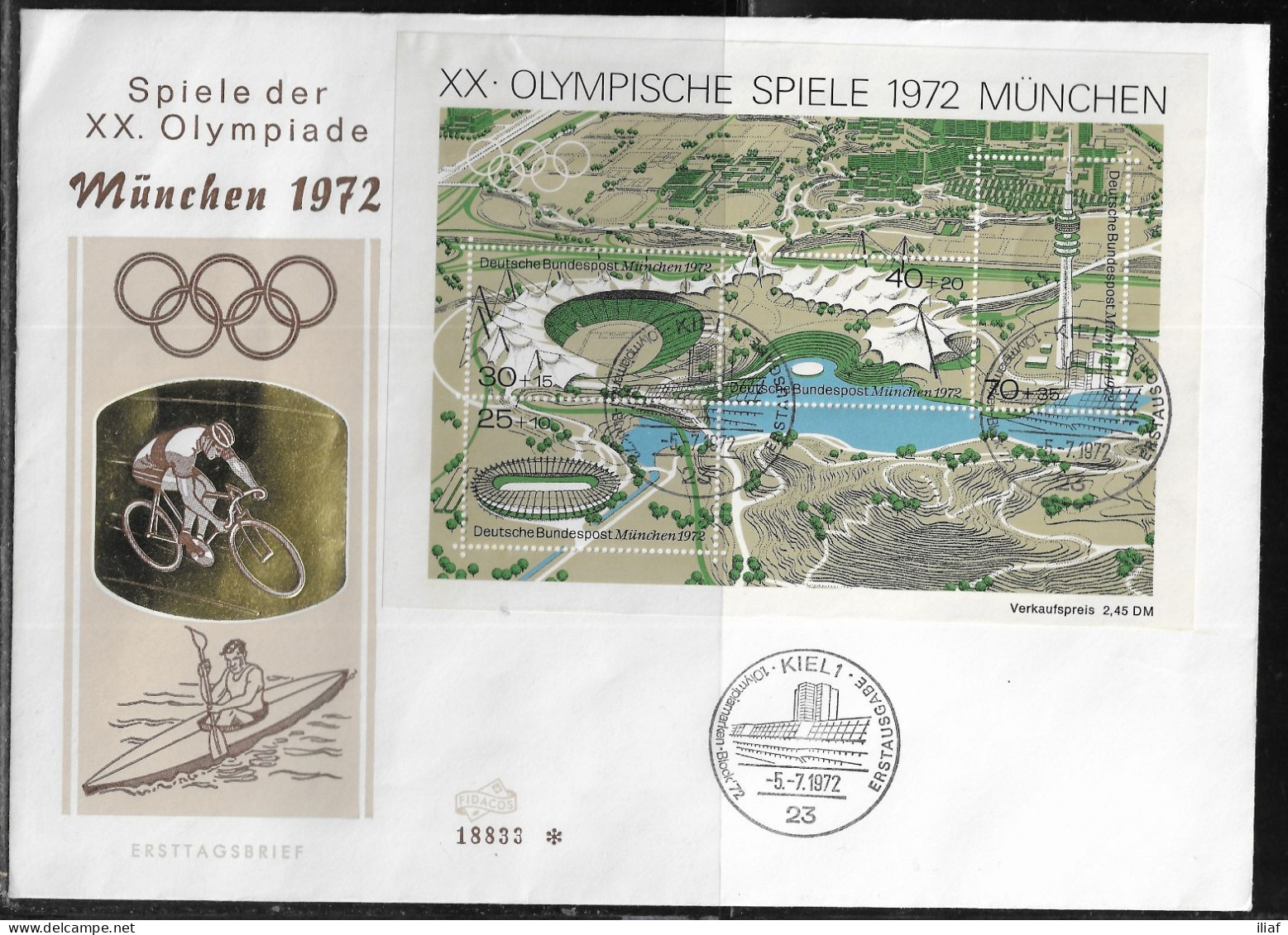 Germany. FDC Mi. BL7. Souvenir Sheet. Summer Olympic Games 1972 - Munich. FDC Cancellation On Big Special Envelope 18833 - 1971-1980