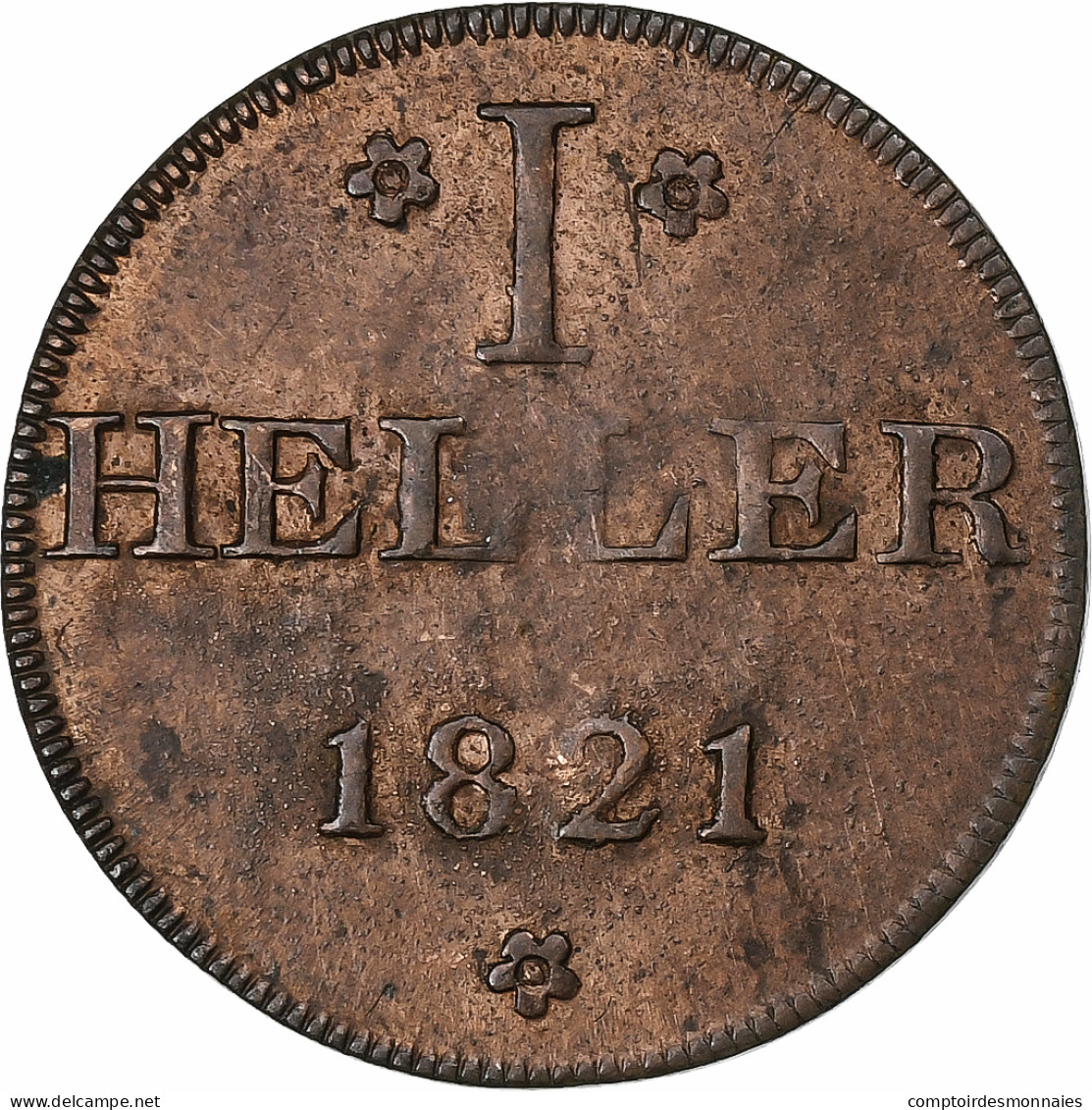 Etats Allemands, FRANKFURT AM MAIN, Heller, 1821, Cuivre, TTB+, KM:301 - Piccole Monete & Altre Suddivisioni