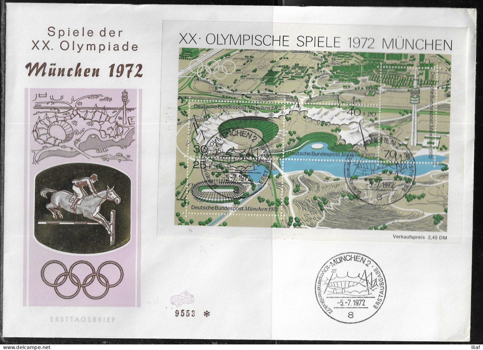 Germany. FDC Mi. BL7. Souvenir Sheet. Summer Olympic Games 1972 - Munich. FDC Cancellation On Big Special Envelope 9553 - 1971-1980