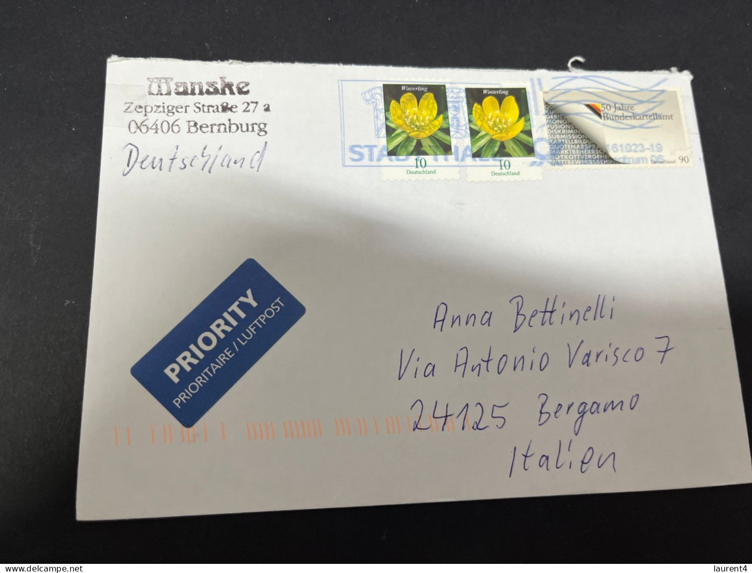 25-3-2024 (4 Y 4) 2 Letter Posted From Germany To Italy (1 With Football Stamp) - Briefe U. Dokumente