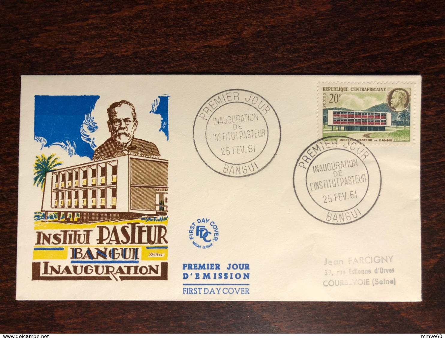 CENTRAFRICAINE CENTRAL AFRICA FDC COVER 1961 YEAR PASTEUR HEALTH MEDICINE STAMPS - Repubblica Centroafricana