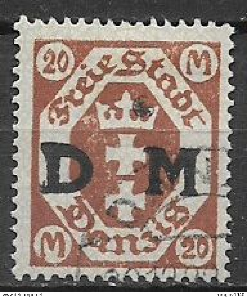 DANZICA 1921-23  SERVIZIO  FRANCOBOLLI DEL 1921-23 SOPRASTAMPATI  UNIF. 28A   USATO VF FILIGRANA CORICATA - Dienstzegels