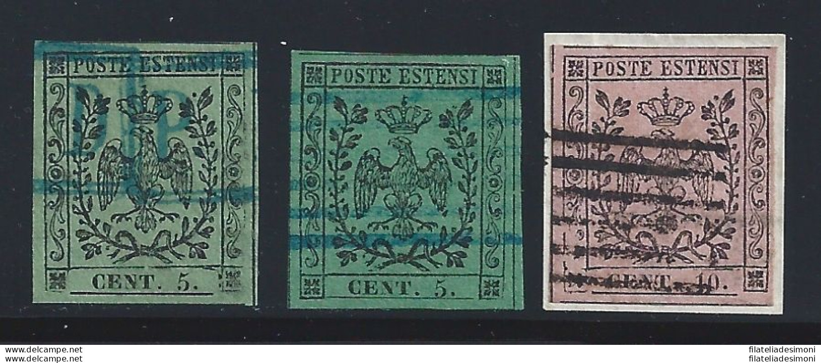 1852 MODENA, N° 7/9a Usati , Firma Giulio Bolaffi ,  OTTIMI MARGINI - Modena