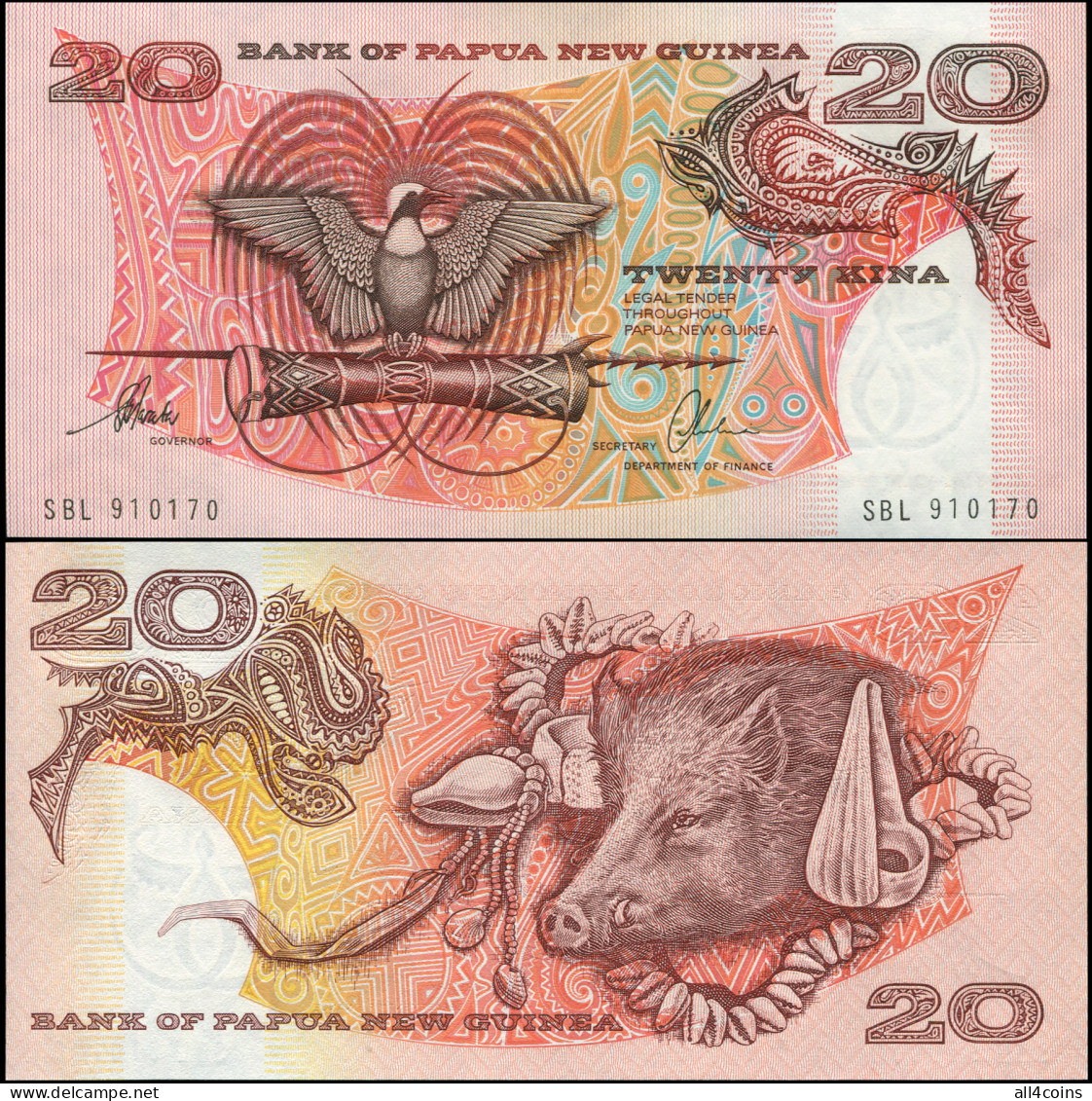 Papua New Guinea 20 Kina. ND (1996) Unc. Banknote Cat# P.10c - Papua New Guinea