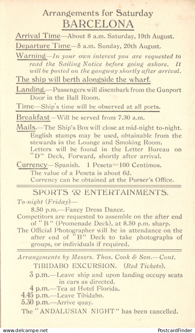 SS Orford 1933 Orient Line Barcelona Mediterranean Cruise Book -let - Monde